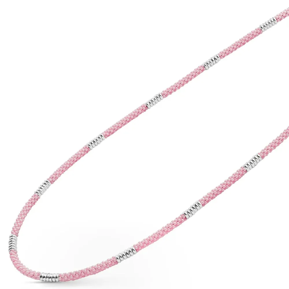 Lagos Pink Caviar Silver Station Ceramic Beaded Necklace, 3mm