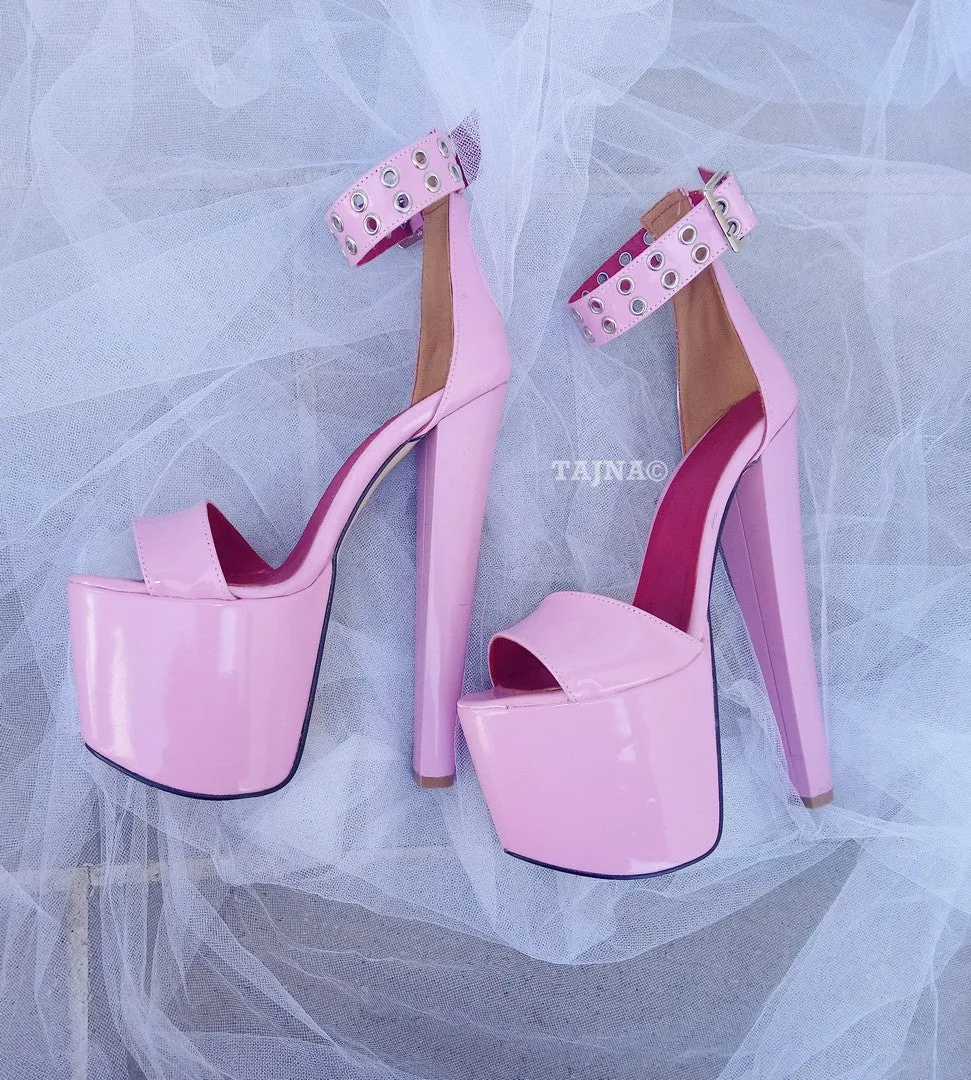 Light Pink Ankle Strap 19 cm High Heel Platform Shoes