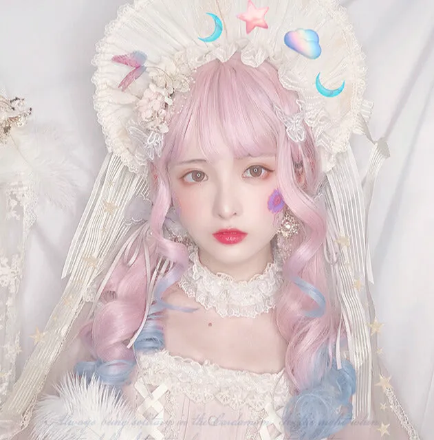 LOLITA PASTEL PINK BLUE LONG CURLY COS WIG BY07178