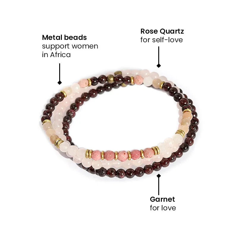 Love and Self-Love Garnet and Rose Quartz Jewelry Bundle