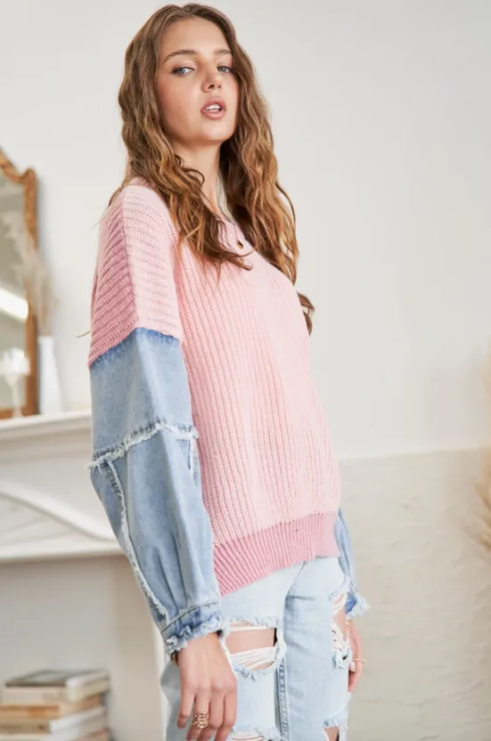 Lulu Denim Sleeve Sweater Top (3 colors)