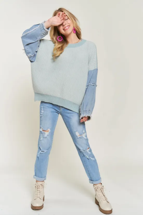 Lulu Denim Sleeve Sweater Top (3 colors)