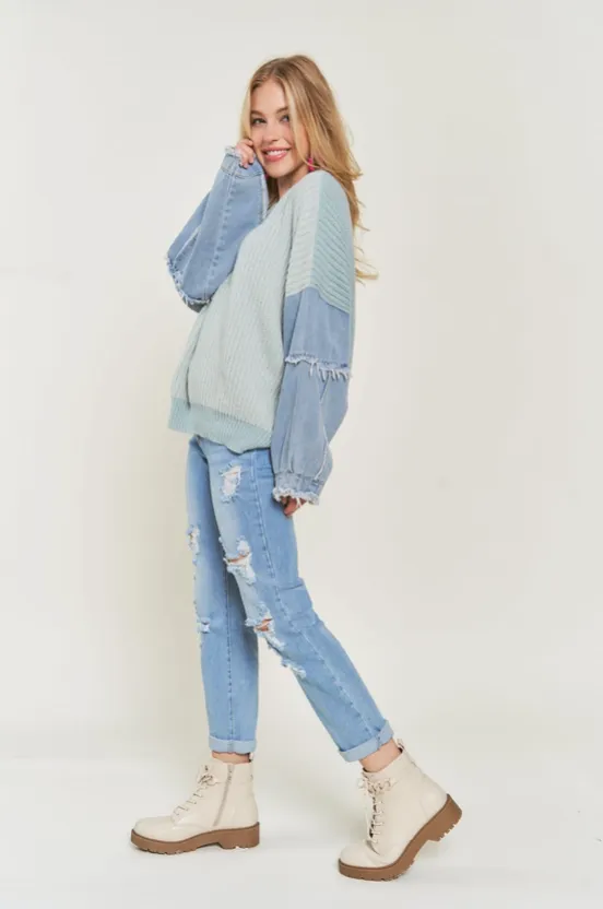 Lulu Denim Sleeve Sweater Top (3 colors)