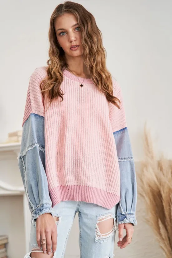 Lulu Denim Sleeve Sweater Top (3 colors)