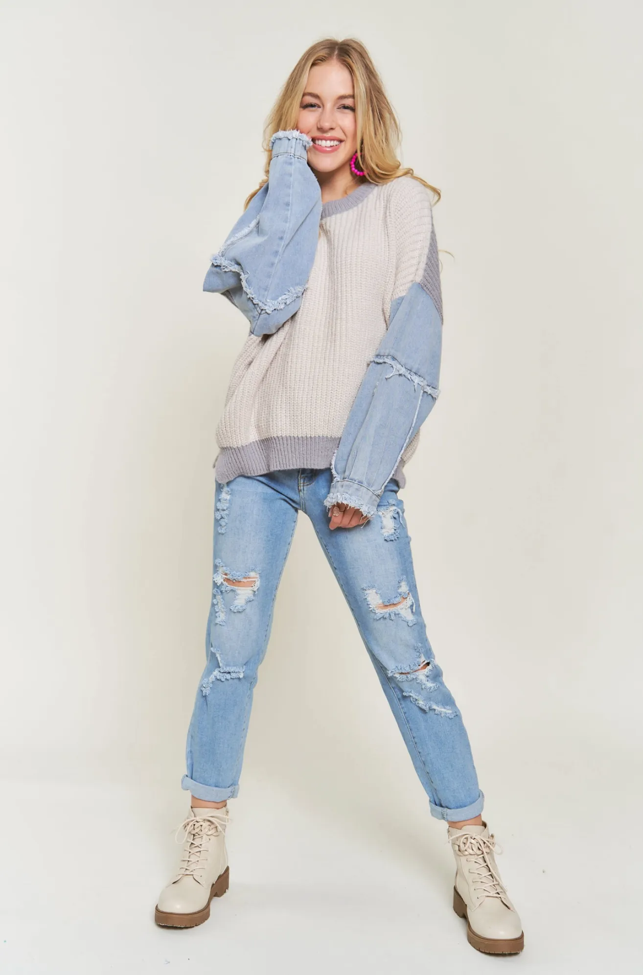 Lulu Denim Sleeve Sweater Top (3 colors)