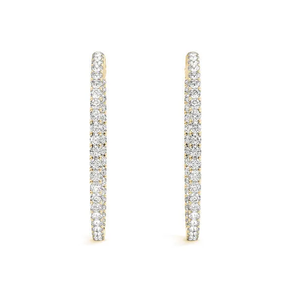 LUNAR 4 Carat Diamond Hoop Earrings 2 Inch in 14K Yellow Gold 10 pointer F Color VS1 Clarity 50mm Eternity Inside out Hinged Back BY MIKE NEKTA