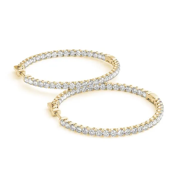 LUNAR 4 Carat Diamond Hoop Earrings 2 Inch in 14K Yellow Gold 10 pointer F Color VS1 Clarity 50mm Eternity Inside out Hinged Back BY MIKE NEKTA