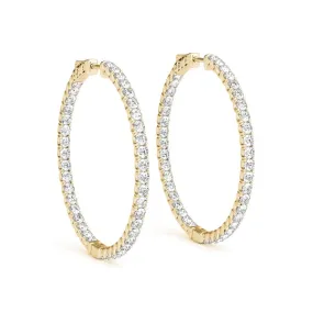 LUNAR 4 Carat Diamond Hoop Earrings 2 Inch in 14K Yellow Gold 10 pointer F Color VS1 Clarity 50mm Eternity Inside out Hinged Back BY MIKE NEKTA