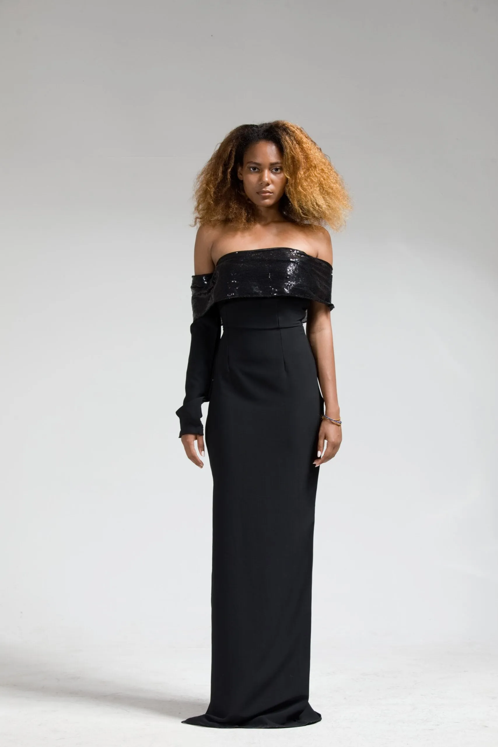 Lydia Black Off Shoulder Crepe Dress