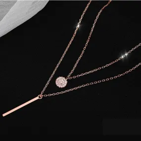 MAC133  Square Shiny Diamond Round Double Necklace