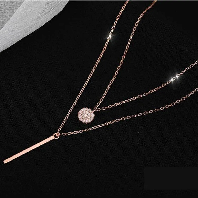 MAC133  Square Shiny Diamond Round Double Necklace