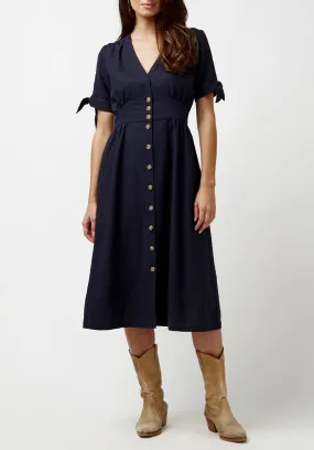 Mariposa Women's Buttoned Linen Dress in Navy - WD0670P