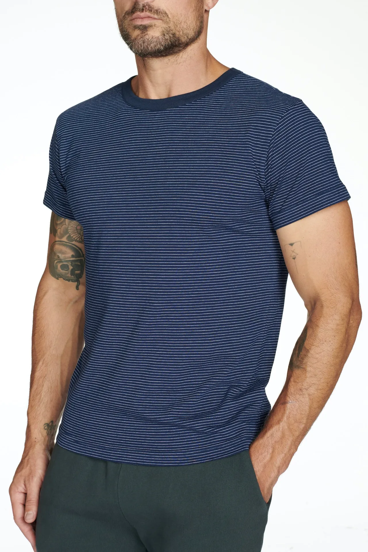 Men's Relaxed Contrast Crew Neck Stripe Tee