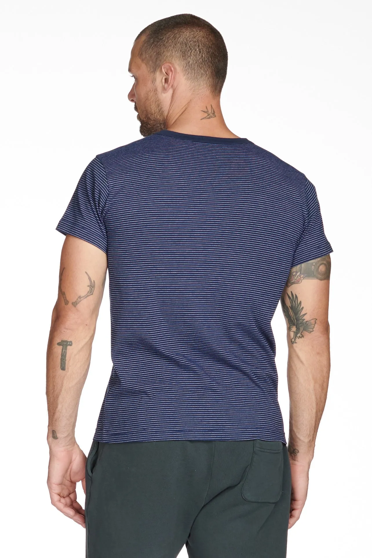 Men's Relaxed Contrast Crew Neck Stripe Tee