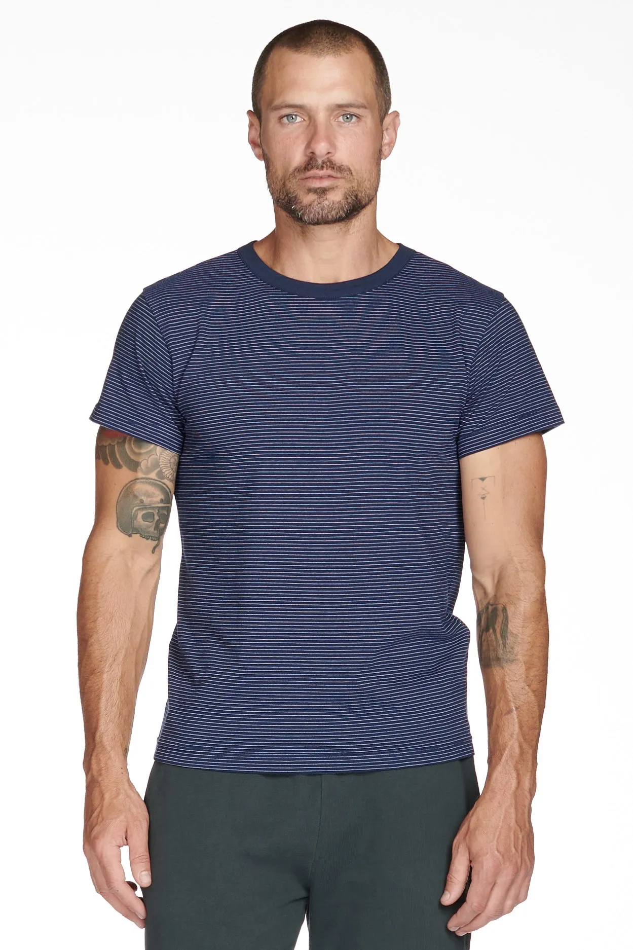 Men's Relaxed Contrast Crew Neck Stripe Tee