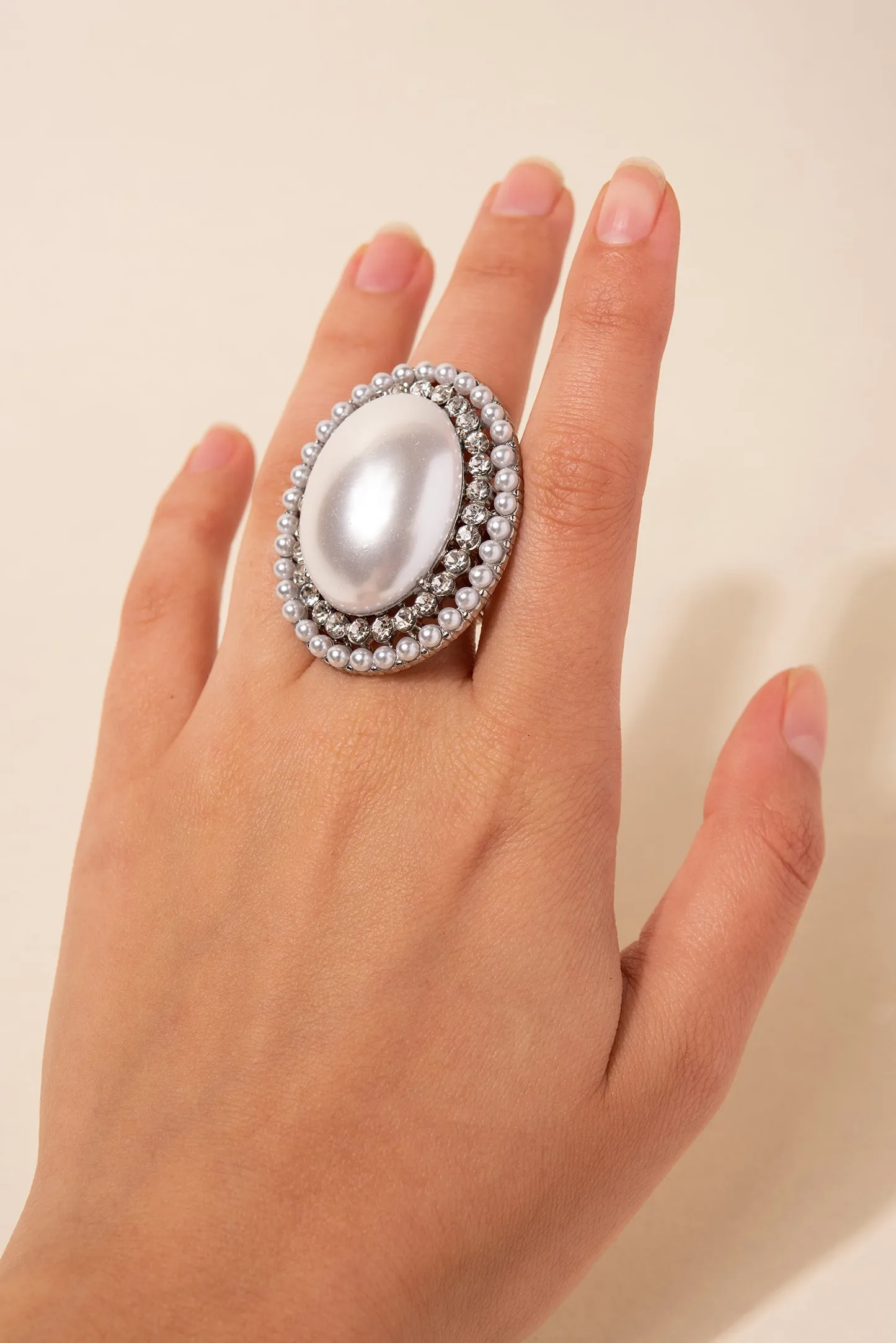 Miriam Oval Stone & Double Halo Stretch Ring