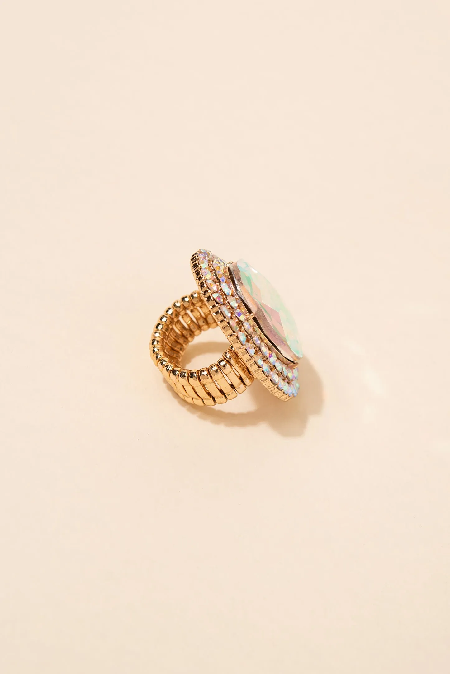 Miriam Oval Stone & Double Halo Stretch Ring