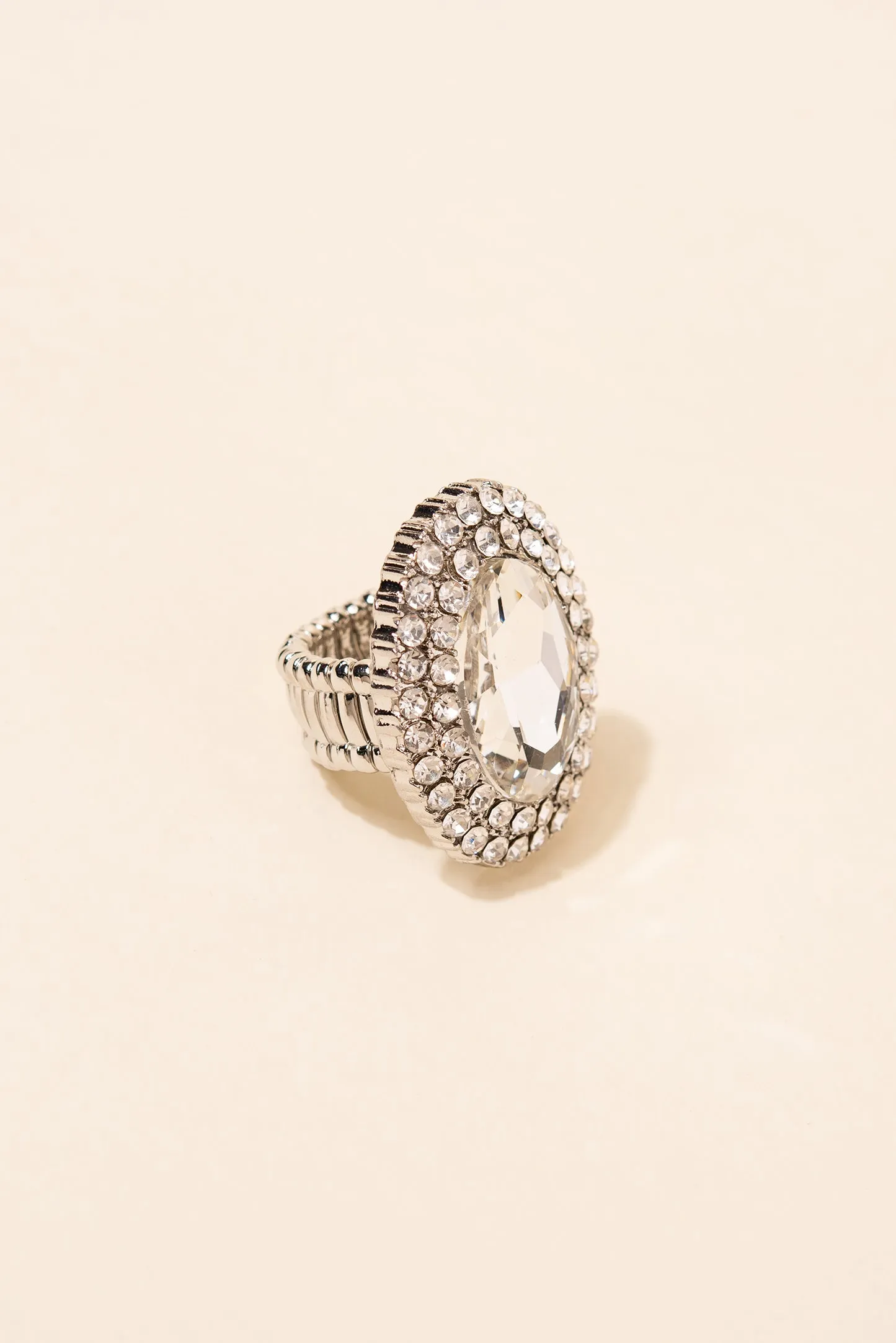 Miriam Oval Stone & Double Halo Stretch Ring