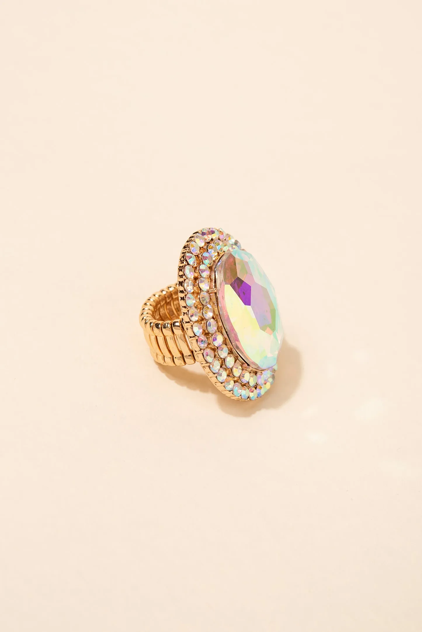 Miriam Oval Stone & Double Halo Stretch Ring