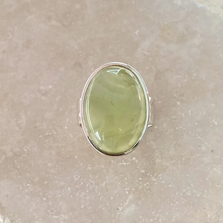 Prehnite Large Oval Ring- Gaia