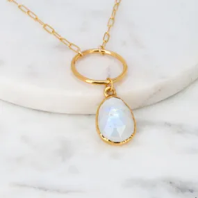 Rain Drop Rainbow Moonstone O-Ring Necklace