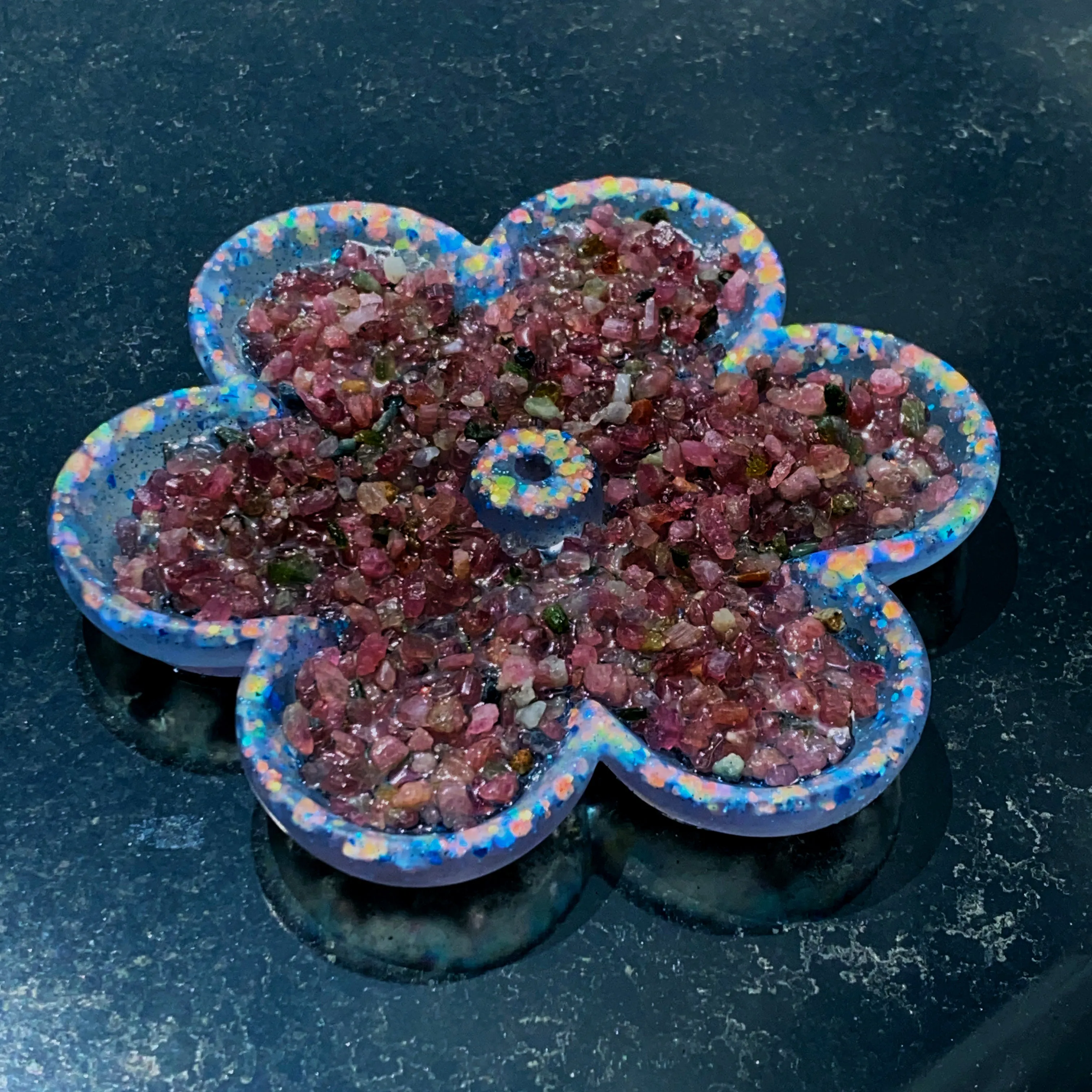 Resin Poured Pink Tourmaline Encrusted incense burner