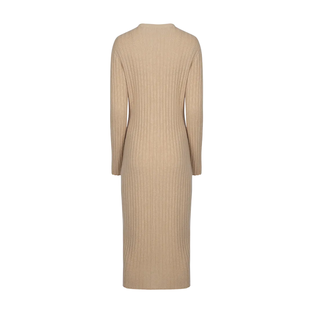 Ribbed Button Cashmere Midi Dress