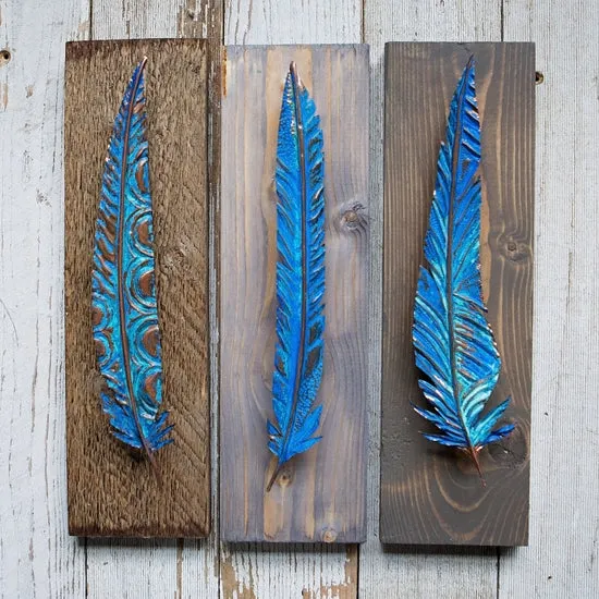 Rich Oxidation Copper Feather - Blue