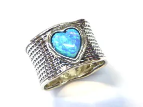 Ring with a Heart blue opal Sterling silver Ring Boho. Israeli designer Bohemian ring