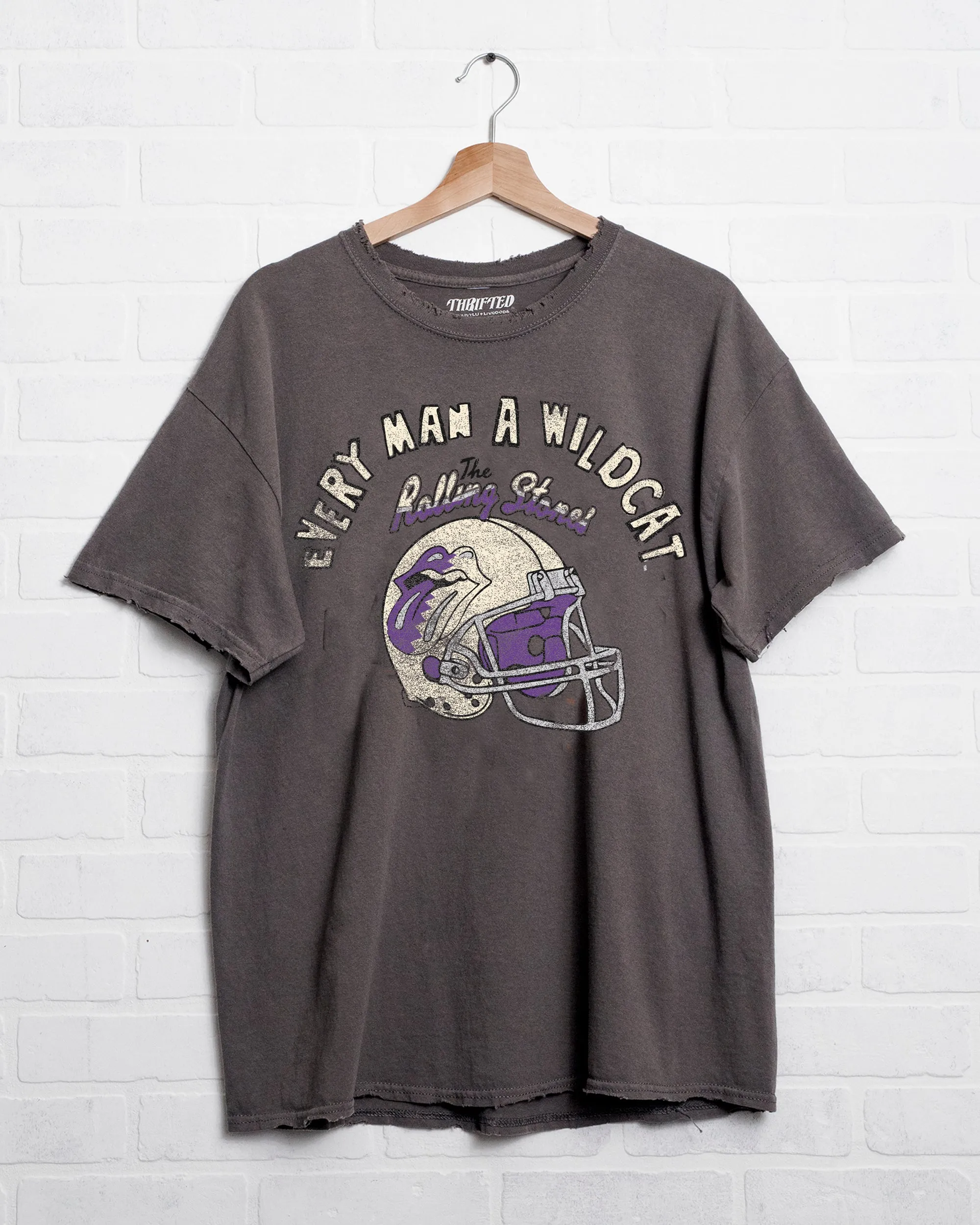 Rolling Stones KSU Wildcats Helmet Lick Charcoal Thrifted Tee