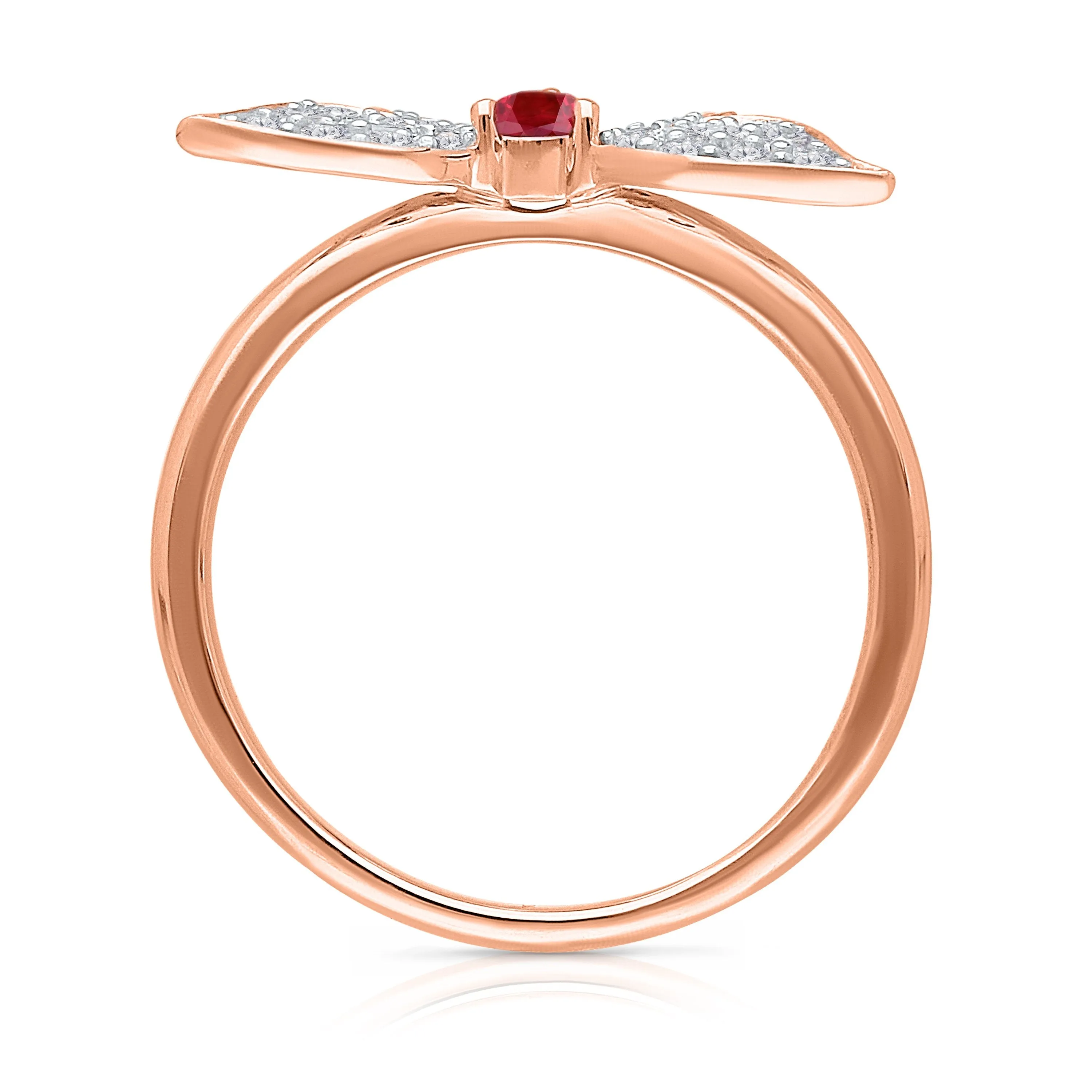 Rose Gold Ruby & White Diamond Butterfly Ring