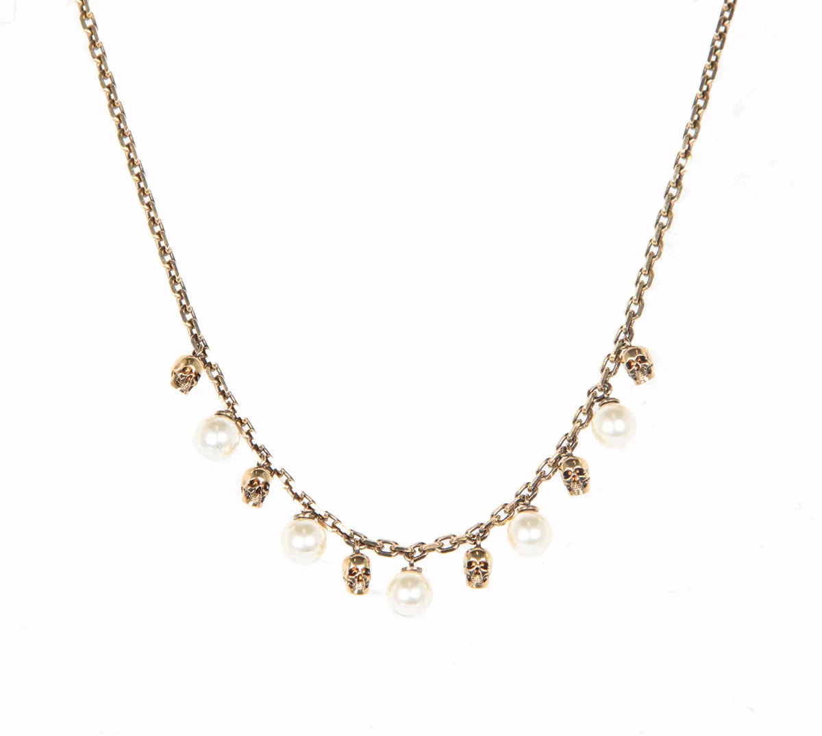 Short Pearl Skull Necklace, Gold