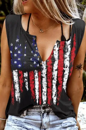 Star and Stripe Notched Neck Tank