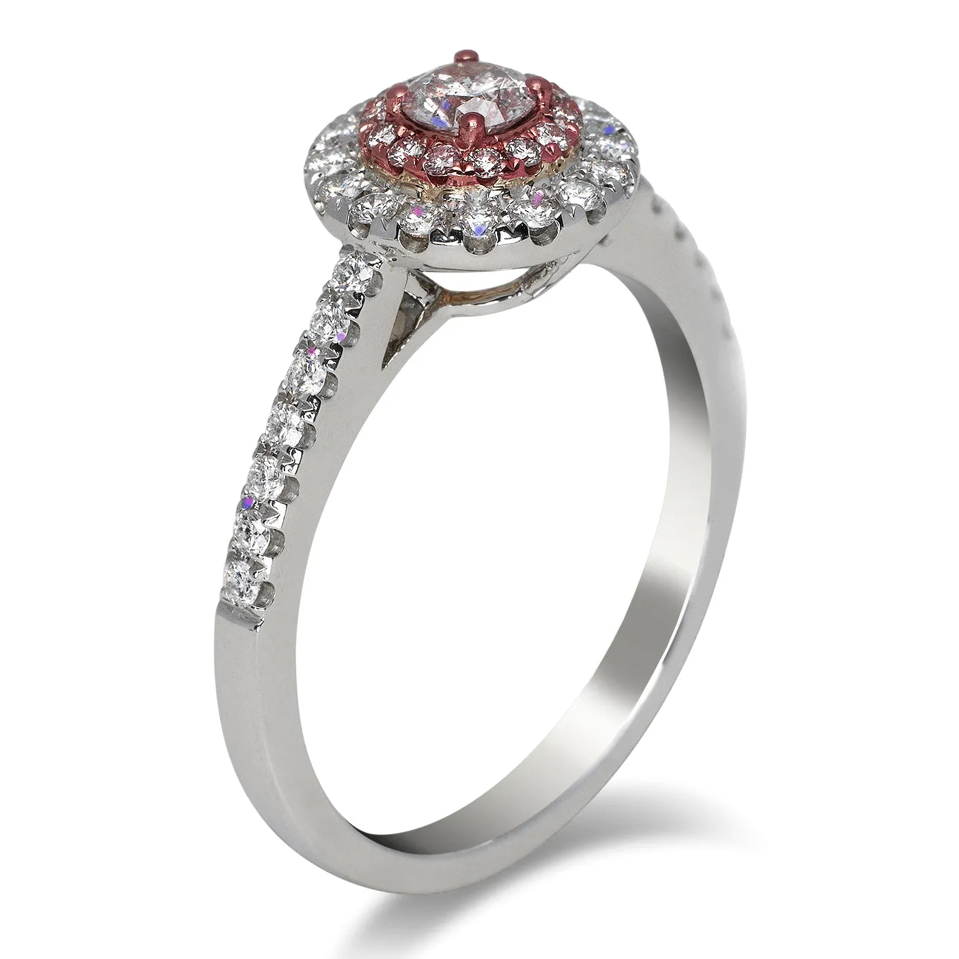 SYLPH HALO ROUND CUT FANCY PINK DIAMOND ENGAGEMENT RING 18K ROSE WHITE GOLD GIA CERTIFIED 0.17 CT BY MIKE NEKTA