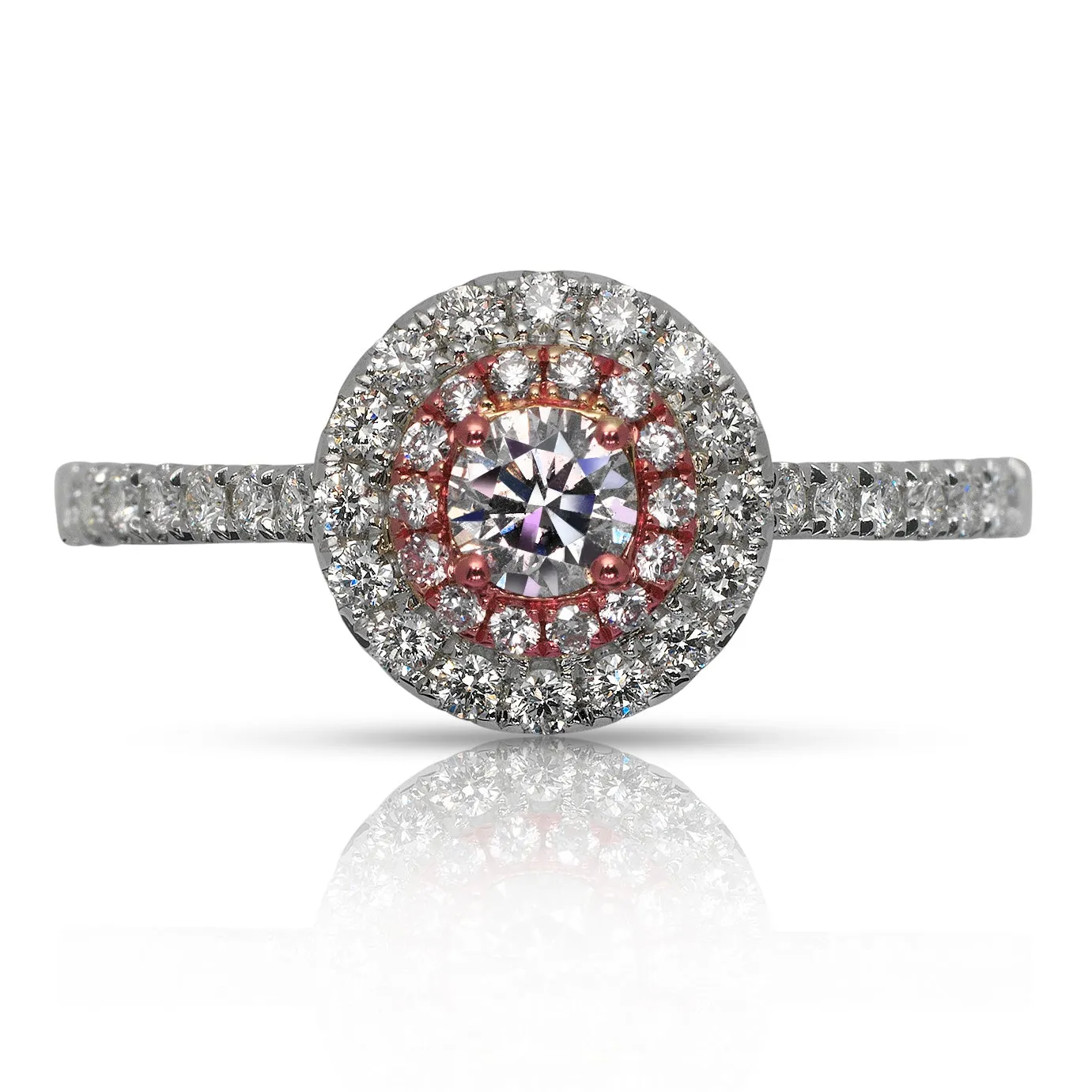 SYLPH HALO ROUND CUT FANCY PINK DIAMOND ENGAGEMENT RING 18K ROSE WHITE GOLD GIA CERTIFIED 0.17 CT BY MIKE NEKTA