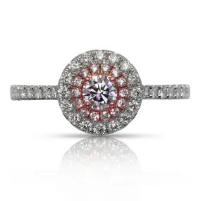 SYLPH HALO ROUND CUT FANCY PINK DIAMOND ENGAGEMENT RING 18K ROSE WHITE GOLD GIA CERTIFIED 0.17 CT BY MIKE NEKTA