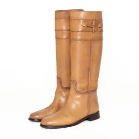 Tan Leather Horsebit Riding Boots 37