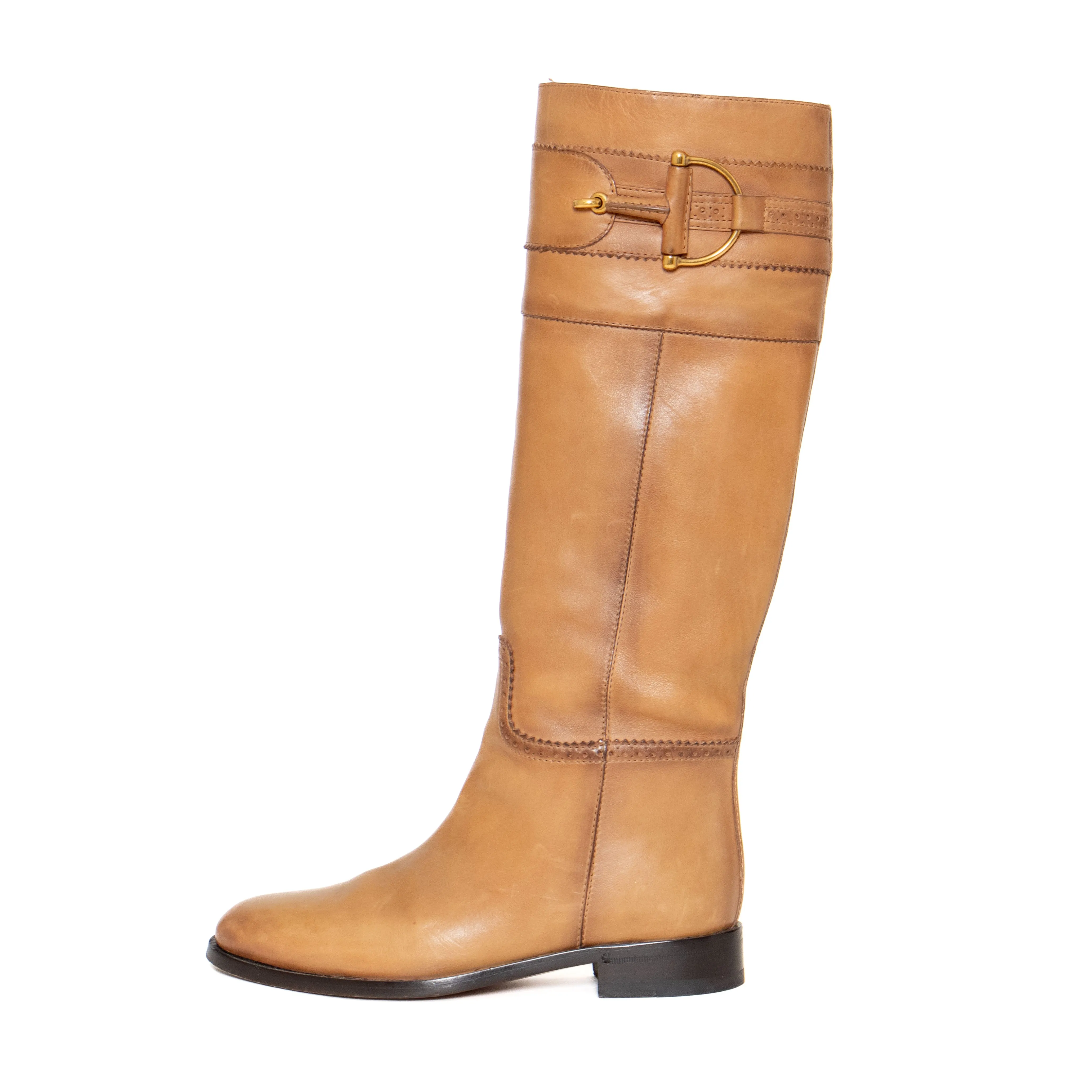 Tan Leather Horsebit Riding Boots 37