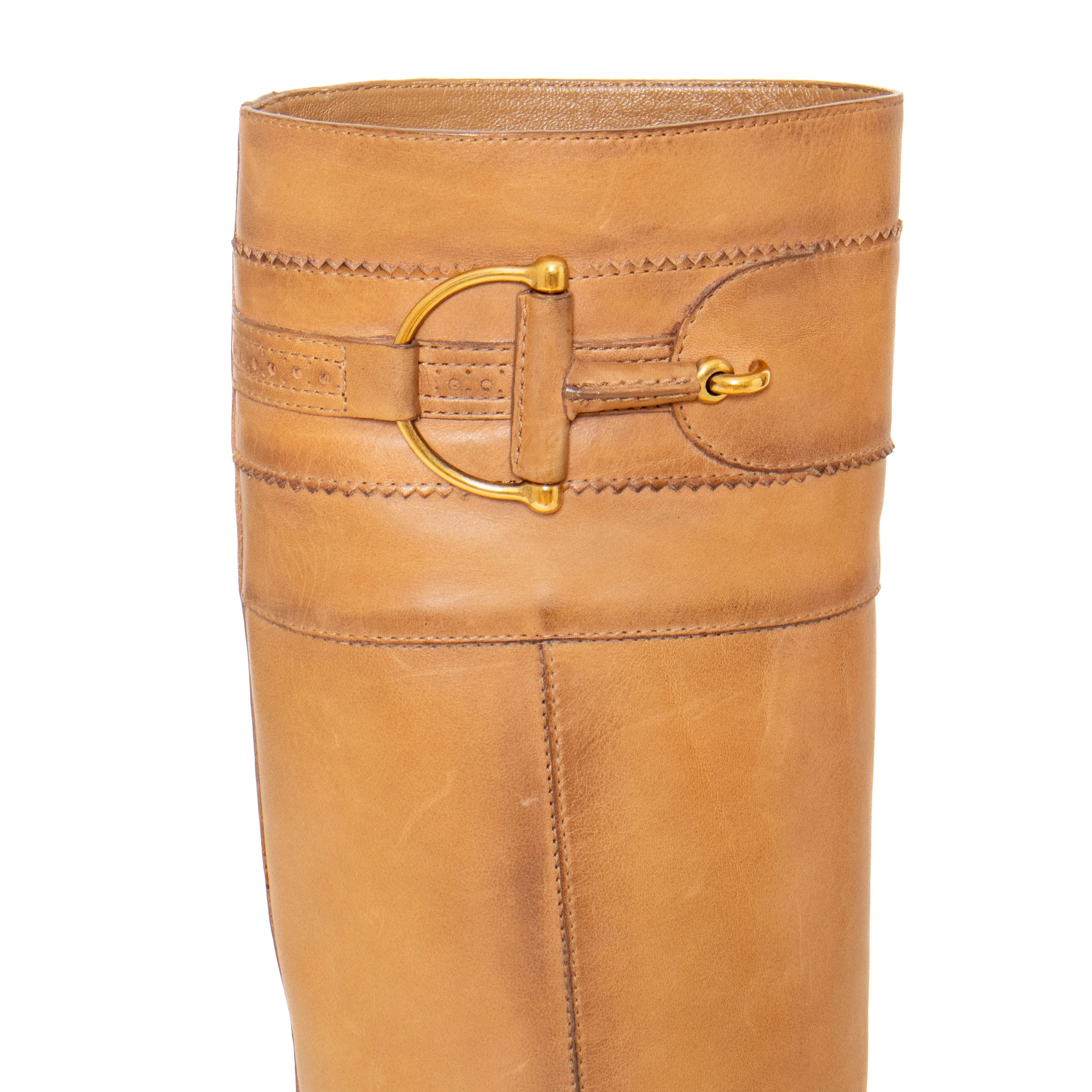 Tan Leather Horsebit Riding Boots 37