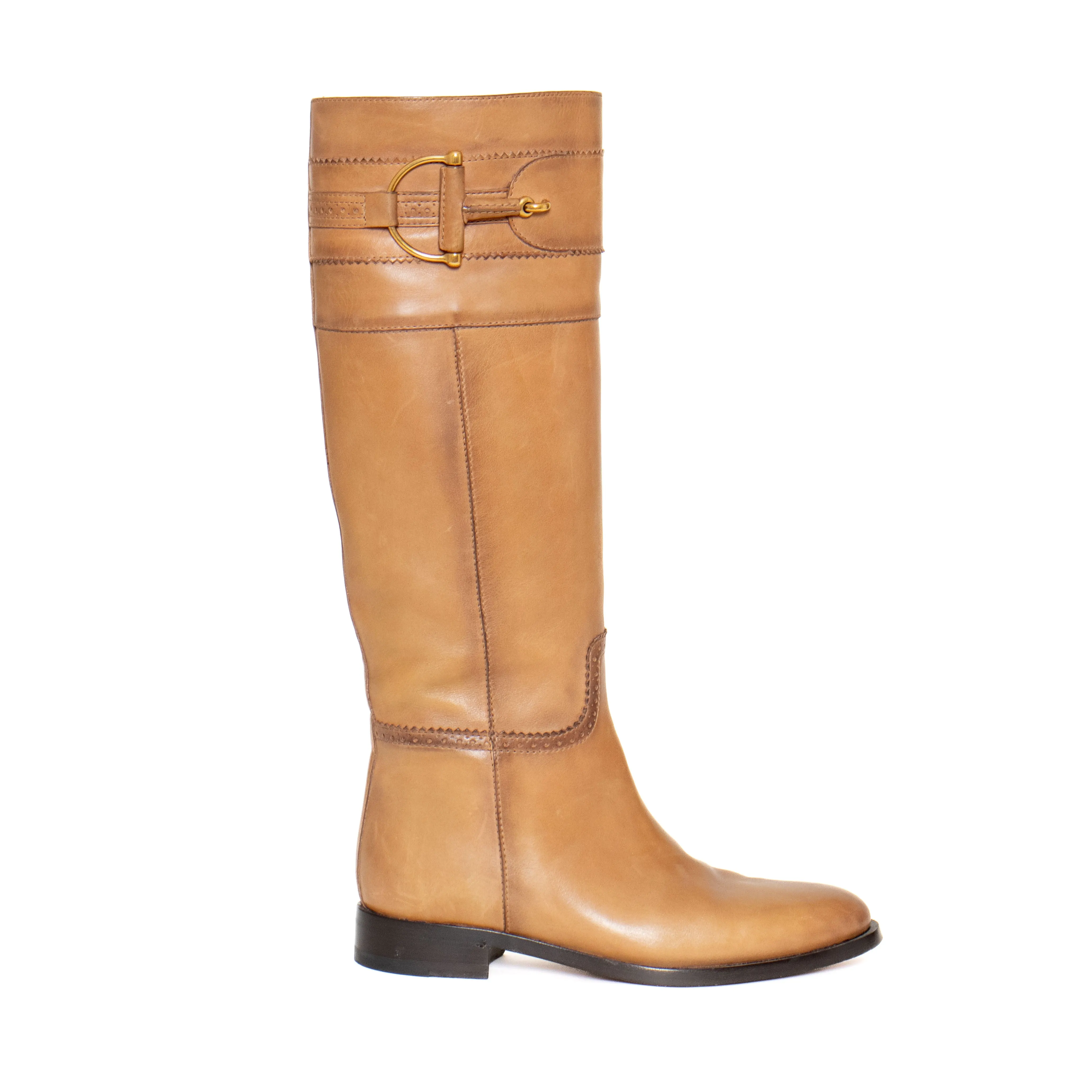 Tan Leather Horsebit Riding Boots 37