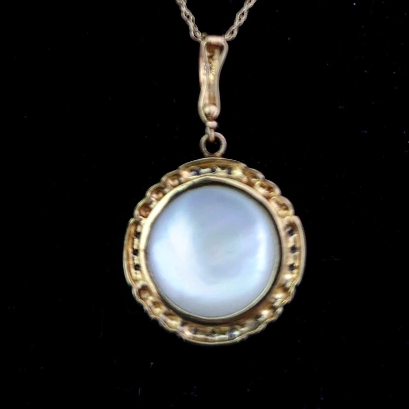 The Shorewood - Estate Mabe Pearl Diamond 14k Gold Pendant / Enhancer on Chain