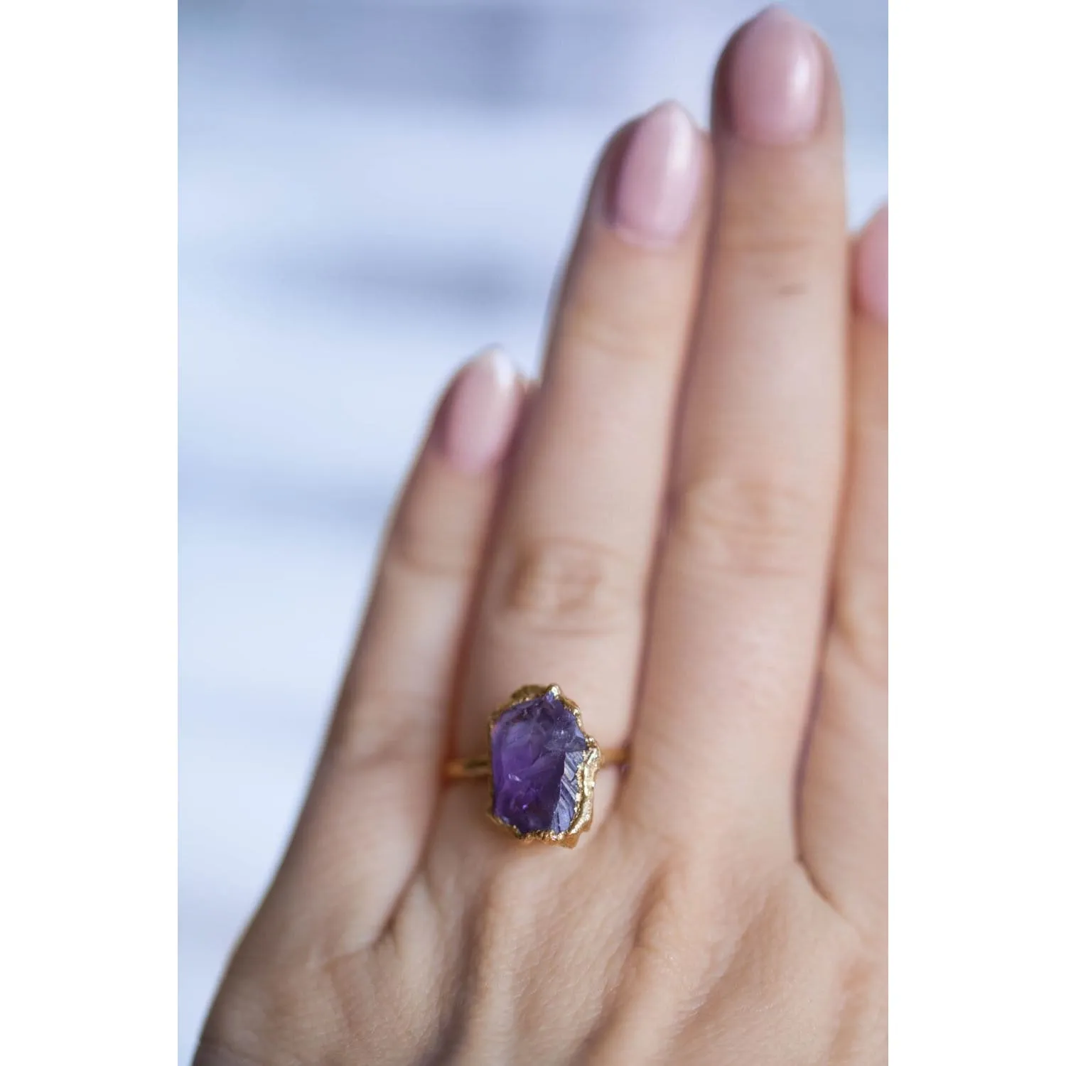 Vertical Silver Raw Amethyst Ring, Sterling SIlver Ring,