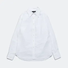 Wide Seersucker Button Up Shirt - White