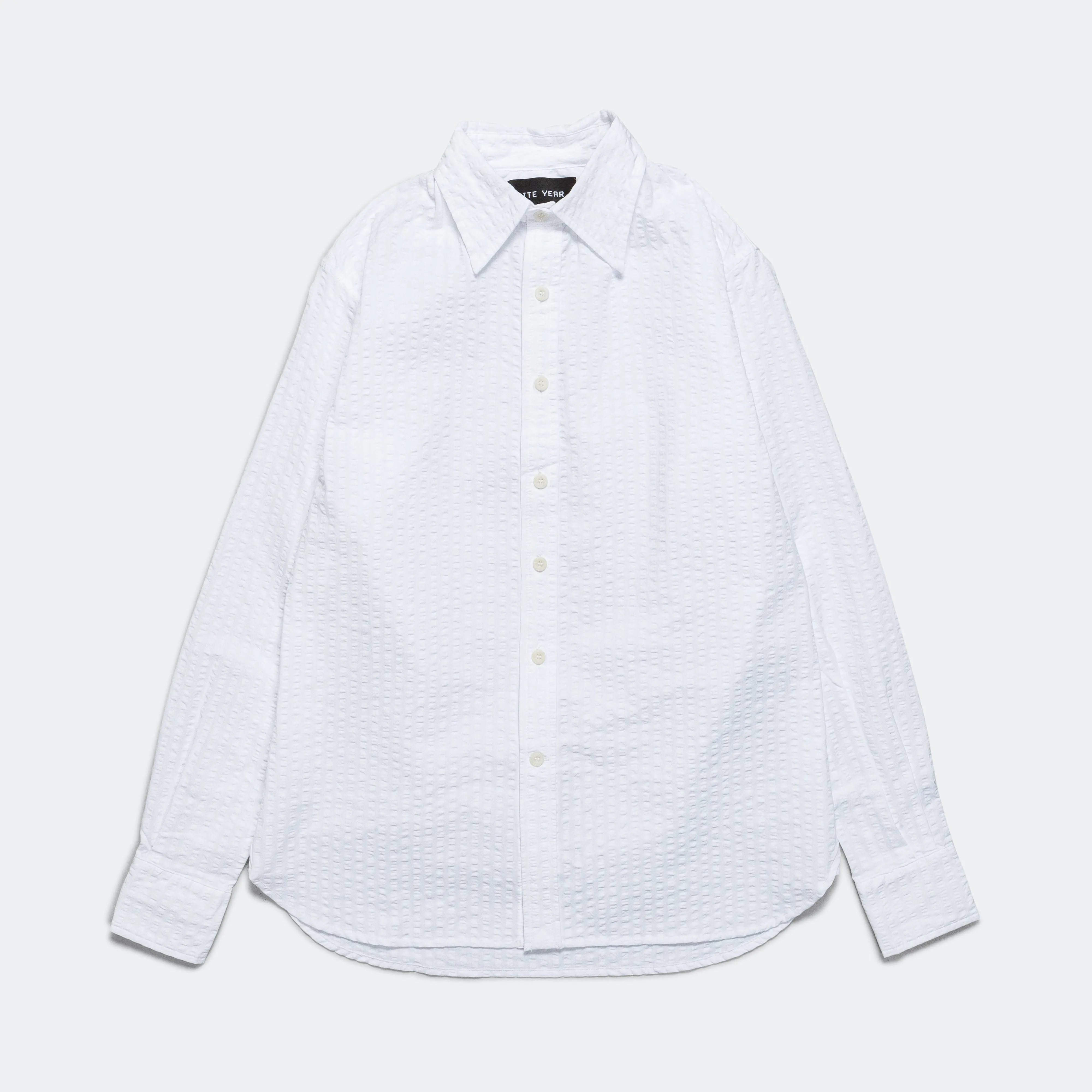 Wide Seersucker Button Up Shirt - White