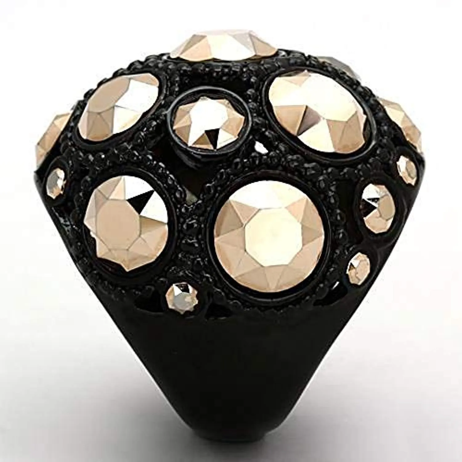 WildKlass Stainless Steel Halloween Ring IP Black Women Top Grade Crystal Metallic Light Gold