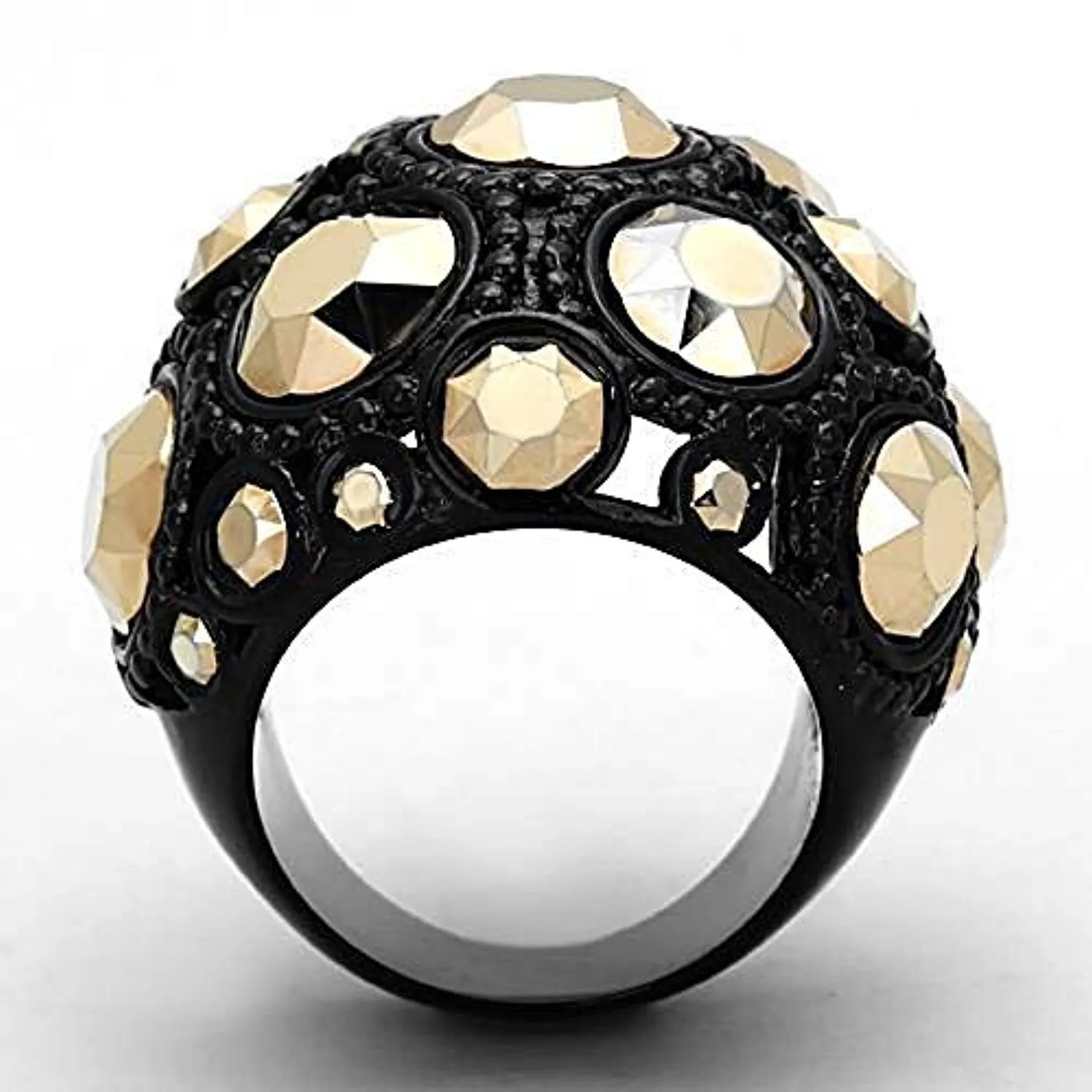 WildKlass Stainless Steel Halloween Ring IP Black Women Top Grade Crystal Metallic Light Gold