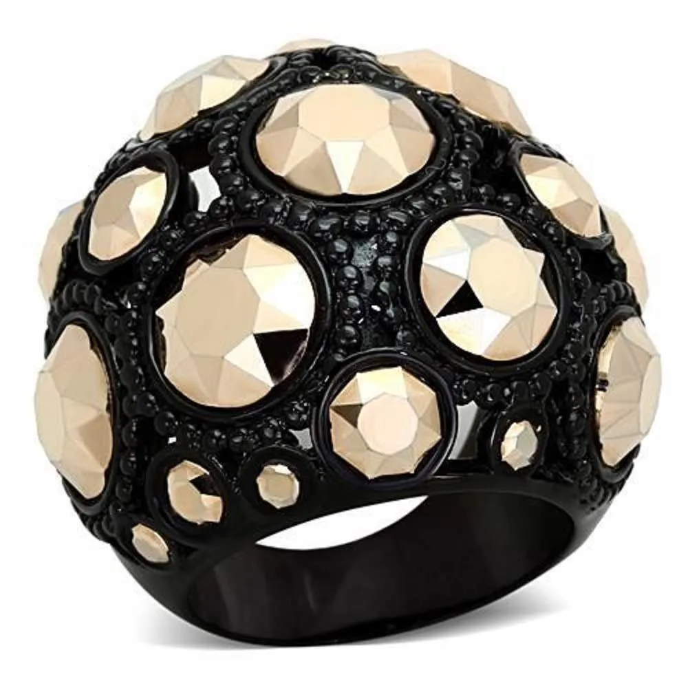 WildKlass Stainless Steel Halloween Ring IP Black Women Top Grade Crystal Metallic Light Gold