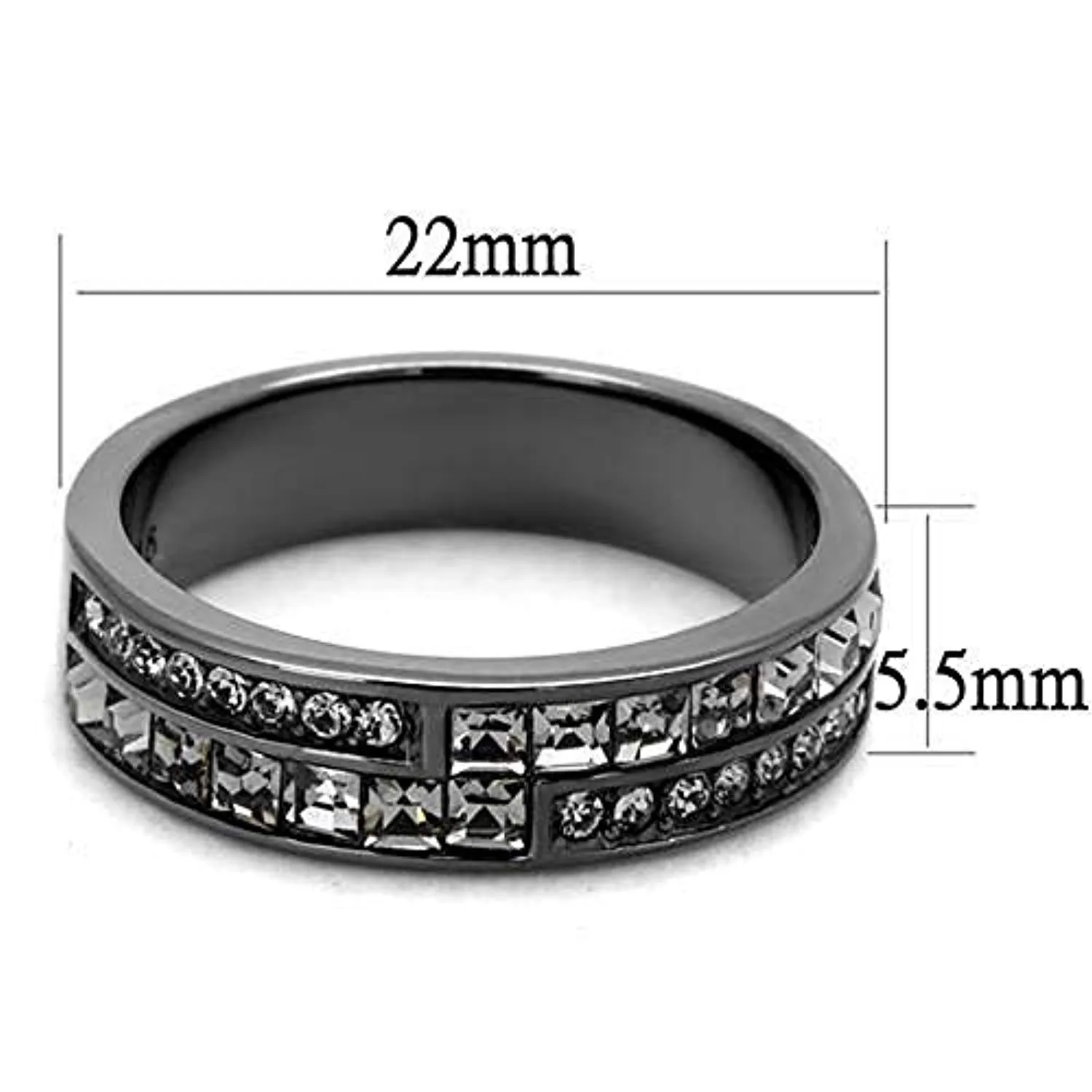 WildKlass Stainless Steel Ring IP Light Black (IP Gun) Women Top Grade Crystal Black Diamond