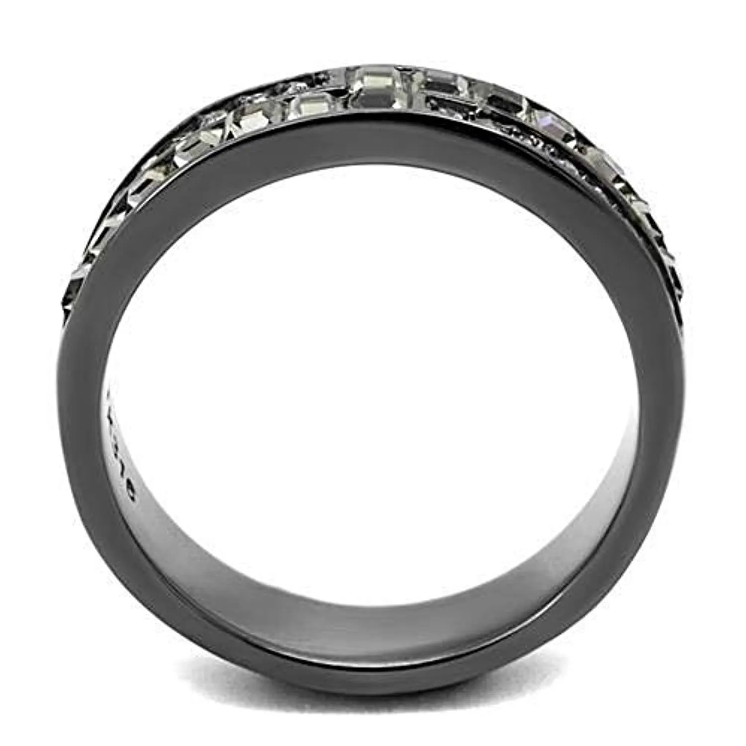 WildKlass Stainless Steel Ring IP Light Black (IP Gun) Women Top Grade Crystal Black Diamond