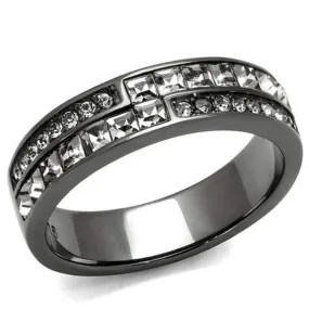 WildKlass Stainless Steel Ring IP Light Black (IP Gun) Women Top Grade Crystal Black Diamond